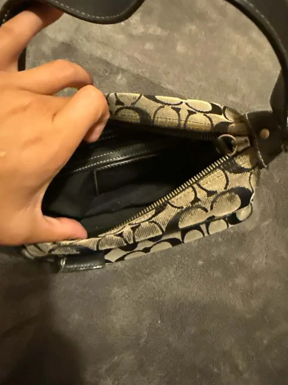 Coach Signature C Black and Grey Canvas Shoulder Bag